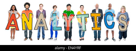 Multiethnic Group of People Holding Analytics Stock Photo