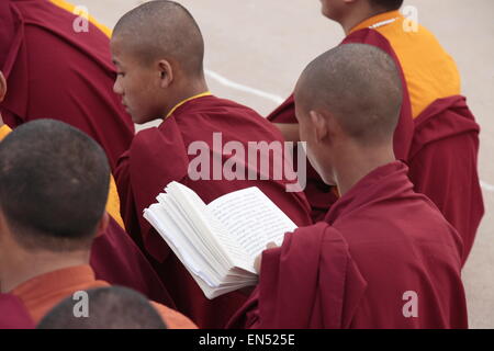 young monk in Bhaktapur templ in Nepal Stock Photo