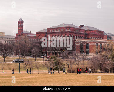 view of  The Smithsonian Institute from the grounds of The National Monument, Washington, DC, in late winter 2015 Stock Photo