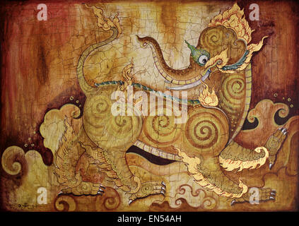 Kochasri - the Thai Mythical Creature With A Body Of A Lion And Head Of An Elephant Stock Photo