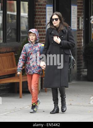 A pregnant Liv Tyler walking her son, Milo to school in Manhattan  Featuring: Liv Tyler,Milo William Langdon Where: New York City, New York, United States When: 24 Oct 2014 Stock Photo