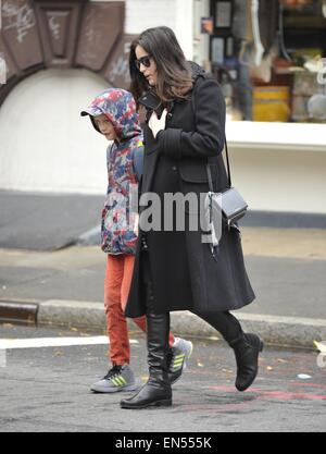 A pregnant Liv Tyler walking her son, Milo to school in Manhattan  Featuring: Liv Tyler,Milo William Langdon Where: New York City, New York, United States When: 24 Oct 2014 Stock Photo