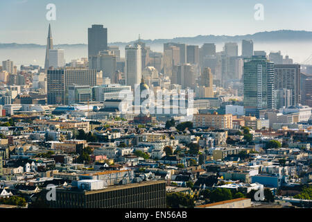 View of the downtown skyline from Corona Heights Park, in San Francisco, California. Stock Photo