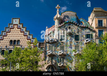 Casa Batllo and Casa Amatller, Passeig de Gracia, Barcelona, Catalonia, Spain Stock Photo