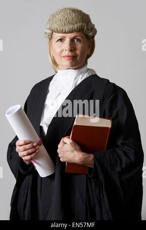 Portrait Of Female Lawyer Holding Brief And Book Stock Photo