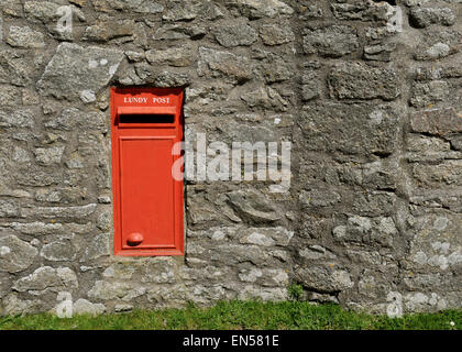 Lundy Post  The only Lundy Island Post box, Outside the Marisco Tavern on Lundy Island Stock Photo