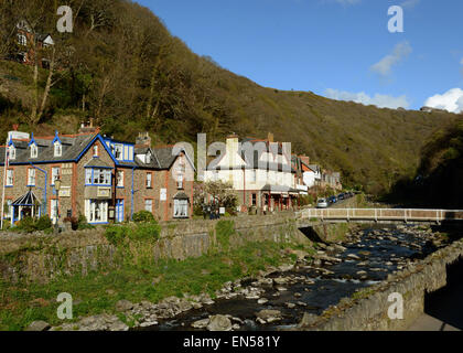 Hotels, Guest Houses, and private houses on Tors Road Lynmouth, North Devon, leading to Watersmeet and the East Lyn Valley Stock Photo