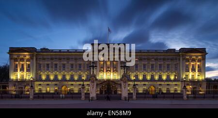 A colour long exposure image taken at Buckingham palace in London whilst it was lit up on a windy day