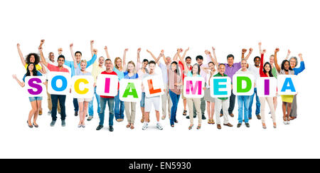 Multi-Ethnic Group of Diverse People Holding Letters Social Media Stock Photo