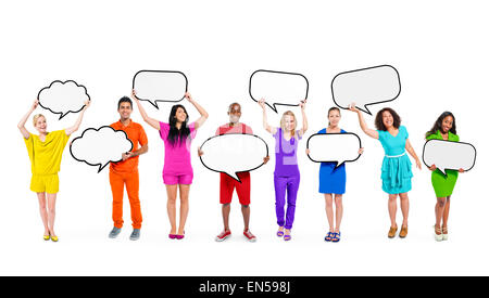 Multiethnic Diverse People Holding Blank Speech Bubbles Stock Photo