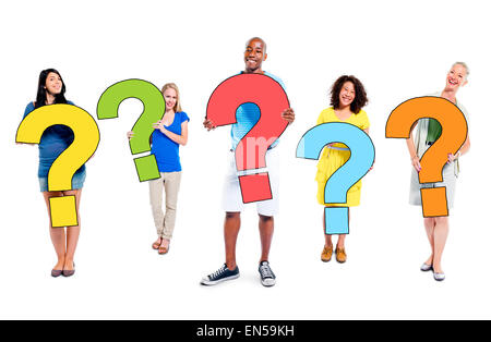 Multi-Ethnic Group of People Holding Question Marks Stock Photo