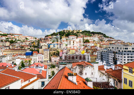 Lisbon, Portugal cityscape towards Sao Jorge Castle. Stock Photo