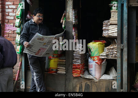 Around small side streets in the historical center of Kathmandu few months before the 7.8 magnitude earthquake hit Nepal Stock Photo