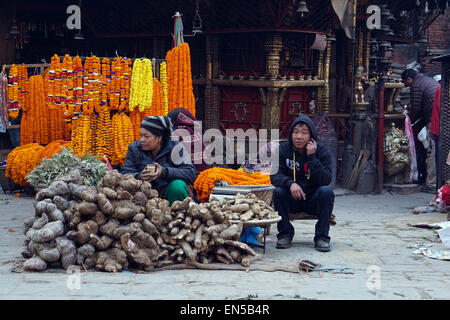 Around small side streets in the historical center of Kathmandu few months before the 7.8 magnitude earthquake hit Nepal Stock Photo