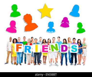 Group of people forming the word 'FRIENDS', isolated on white ...
