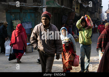 Around small side streets in the historical center of Kathmandu few months before the 7.8 magnitude earthquake hit Nepal Stock Photo