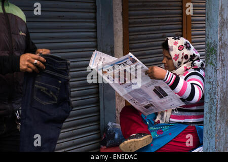 Around small side streets in the historical center of Kathmandu few months before the 7.8 magnitude earthquake hit Nepal Stock Photo