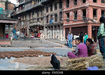 Pottery square, close to Bhaktapur Durbar square in Nepal few months after the earthquake that killed thousands Stock Photo