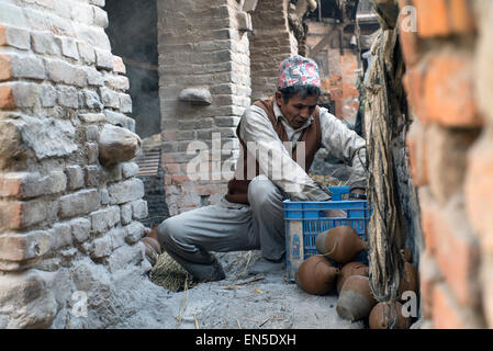 Pottery square, close to Bhaktapur Durbar square in Nepal few months after the earthquake that killed thousands Stock Photo