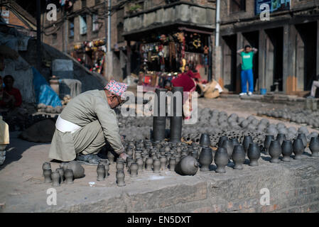 Pottery square, close to Bhaktapur Durbar square in Nepal few months after the earthquake that killed thousands Stock Photo