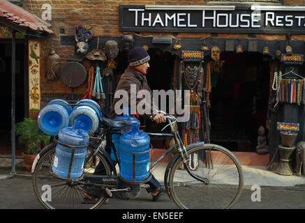 Around small side streets in the historical center of Kathmandu few months before the 7.8 magnitude earthquake hit Nepal Stock Photo