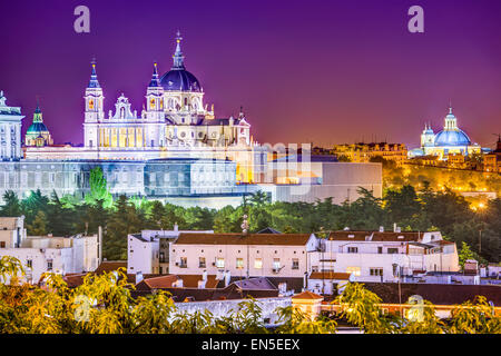 Madrid, Spain skyline at Santa Maria la Real de La Almudena Cathedral and the Royal Palace. Stock Photo