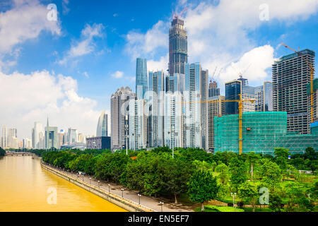 Guangzhou, China modern office building construction on the Pearl River. Stock Photo