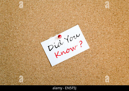 Sticky Note On Cork Board Background Did You Know Concept Stock Photo