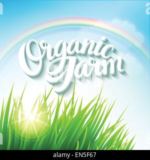 Organic Farm Logo with grass and rainbow  EPS 10 Stock Vector