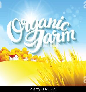Organic Farm Logo with autumn grass and tree EPS 10 Stock Vector
