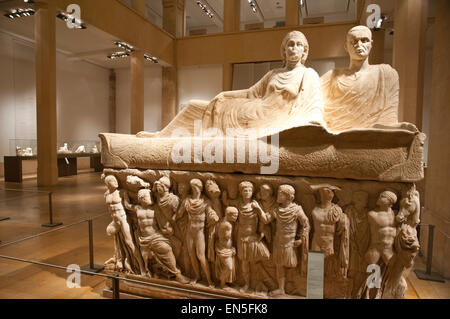 Marble Sarcophagus from Tyre depicting the legend of Achilles 2nd c. A.D. Beirut National Museum. Beirut. Lebanon. Stock Photo