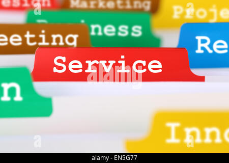 Good service quality text in office on register in business services documents Stock Photo
