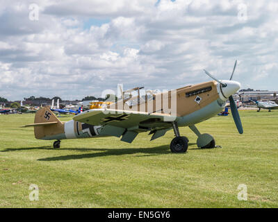 An Hispano HA1112-M1L Buchon G-AWHE (based upon the design of the Messerschmitt BF 109) - Shoreham Airshow 2014. Stock Photo