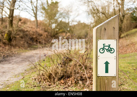 A cycle path sign post near Burley in the New Forest National Park, Southern England. Stock Photo