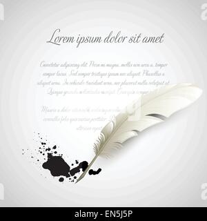 Vintage white Feather Pen and ink splash. Vector illustration Stock Vector