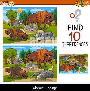 Cartoon Illustration of Finding Differences Educational Game for Preschool Children Stock Vector