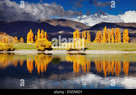 Mountain landscape in autumn colors, Lake Benmore, New Zealand Stock Photo