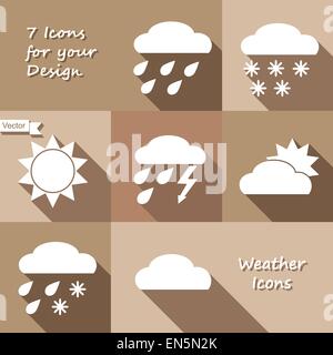 Monochrome icons design of weather forecast in flat style Stock Vector