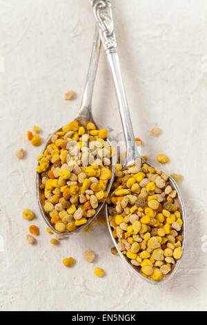 Bee pollen on vintage spoons Stock Photo