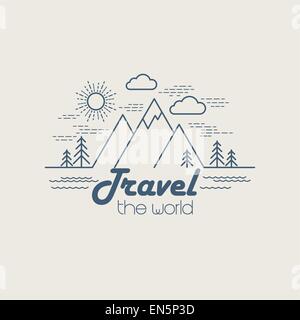 Flat linear landscape. Travel logo concept. EPS 10 Stock Vector
