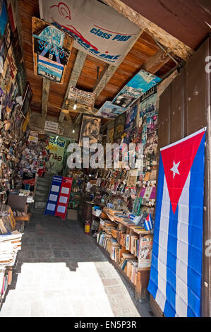 Vertical interior view of a bookshop in Cuba. Stock Photo