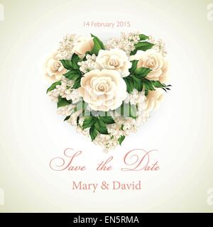 Wedding invitation with a heart of flowers. Vector illustration Stock Vector