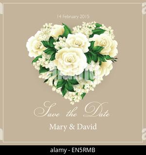 Wedding invitation with a heart of flowers. Vector illustration Stock Vector