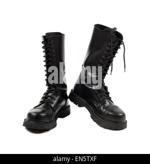 Black Leather Army Boot Stock Photo Alamy