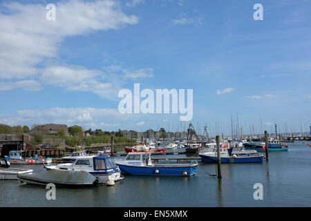 boats at Lymington Harbour in Lymington in the new Forest Hampshire Stock Photo