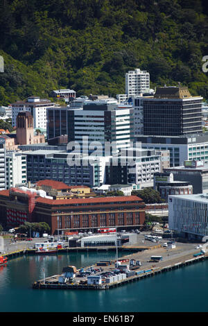 Wellington CBD, waterfront, and Te Ahumairangi Hill (Tinakori Hill), seen from Mount Victoria Lookout, Wellington, New Zealand Stock Photo