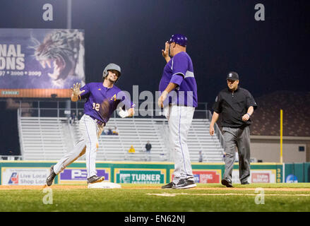 Rouge, Louisiana, USA. 28th Apr, 2015. Alcorn State Braves outfielder Scotty Peavey (12) rounds third base during the game between LSU and Alcorn State at Alex Box Stadium in Baton Rouge, LA. Credit:  csm/Alamy Live News Stock Photo