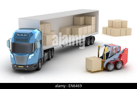 Forklift is loading the truck. Isolated. My own design Stock Photo