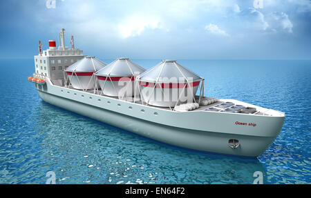 Oil Tanker ship sails across the Ocean. My own ship design. Stock Photo