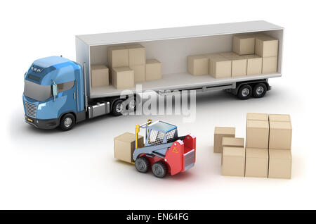 Forklift is loading the truck. Isolated. My own design Stock Photo